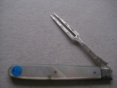 George III Mother of Pearl Hafted Silver Bladed Folding Fruit Fork