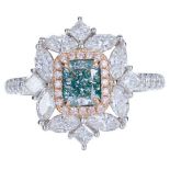 3.26ct Radiant Cut Fancy Green/Blue Diamond Ring - GIA Certified