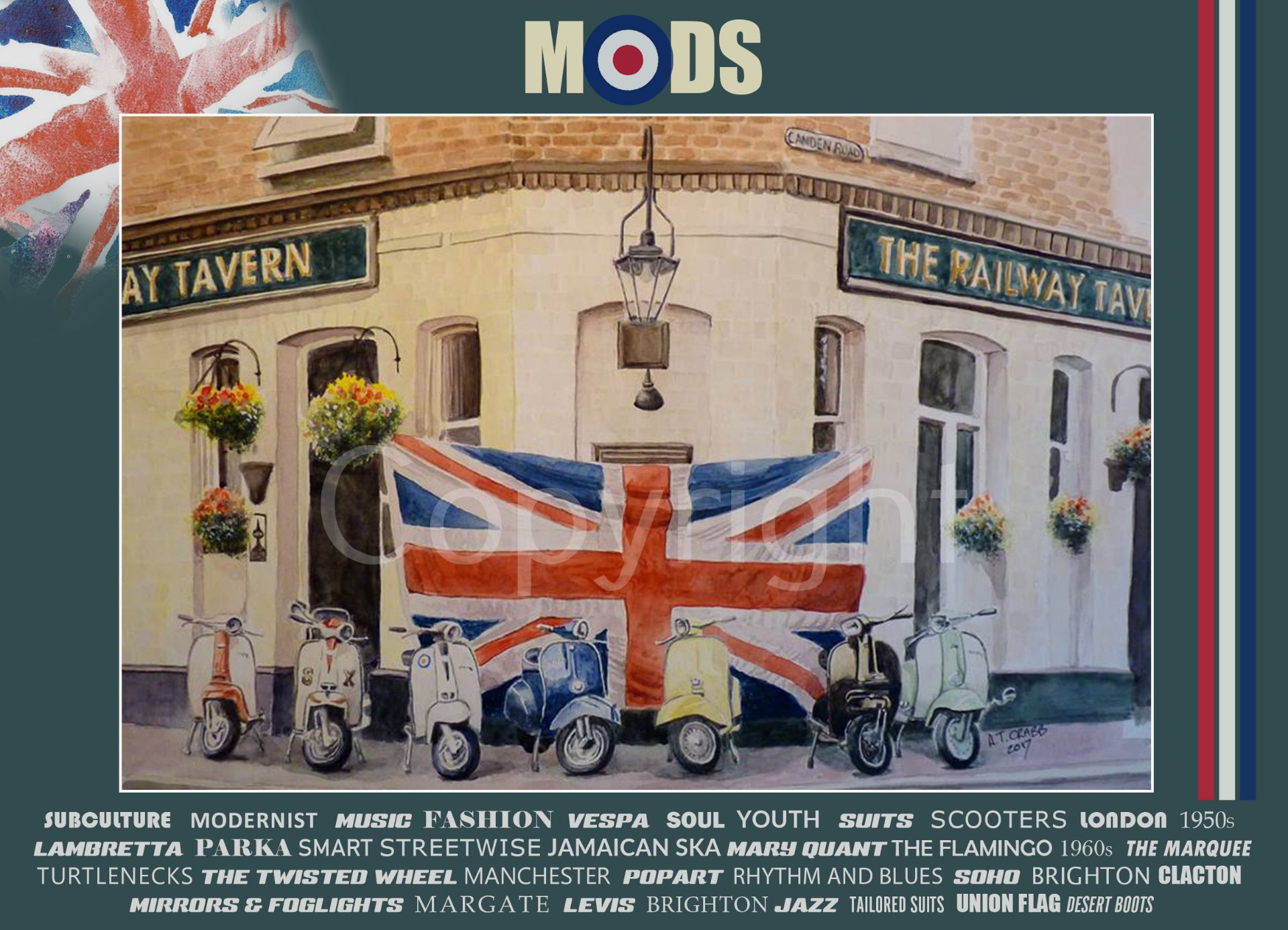 Mods Meet Railway Tavern London Nostalgic Scene Large Metal Wall Art