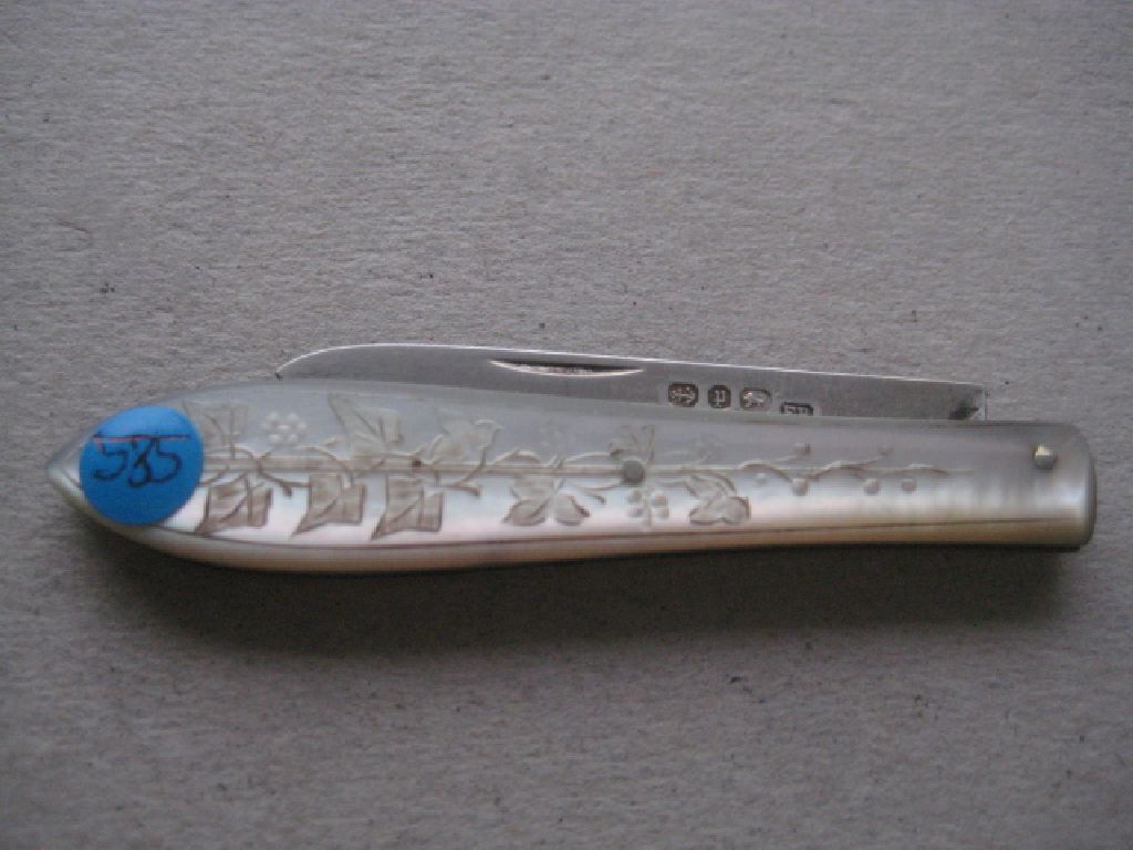 Victorian Mother of Pearl Hafted Silver Bladed Folding Fruit Knife - Image 8 of 9