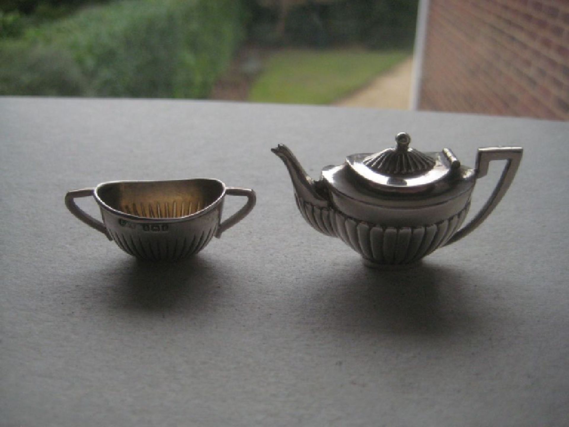 Antique Miniature Silver Teapot and Sugar Bowl, Tray Set - Image 8 of 15