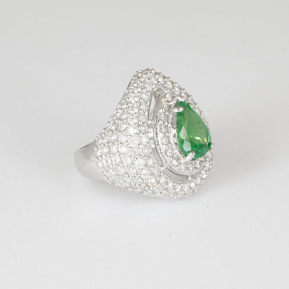 Diamond Ring & White Gold Designer Tsavorite - GRS Certified - Image 9 of 12