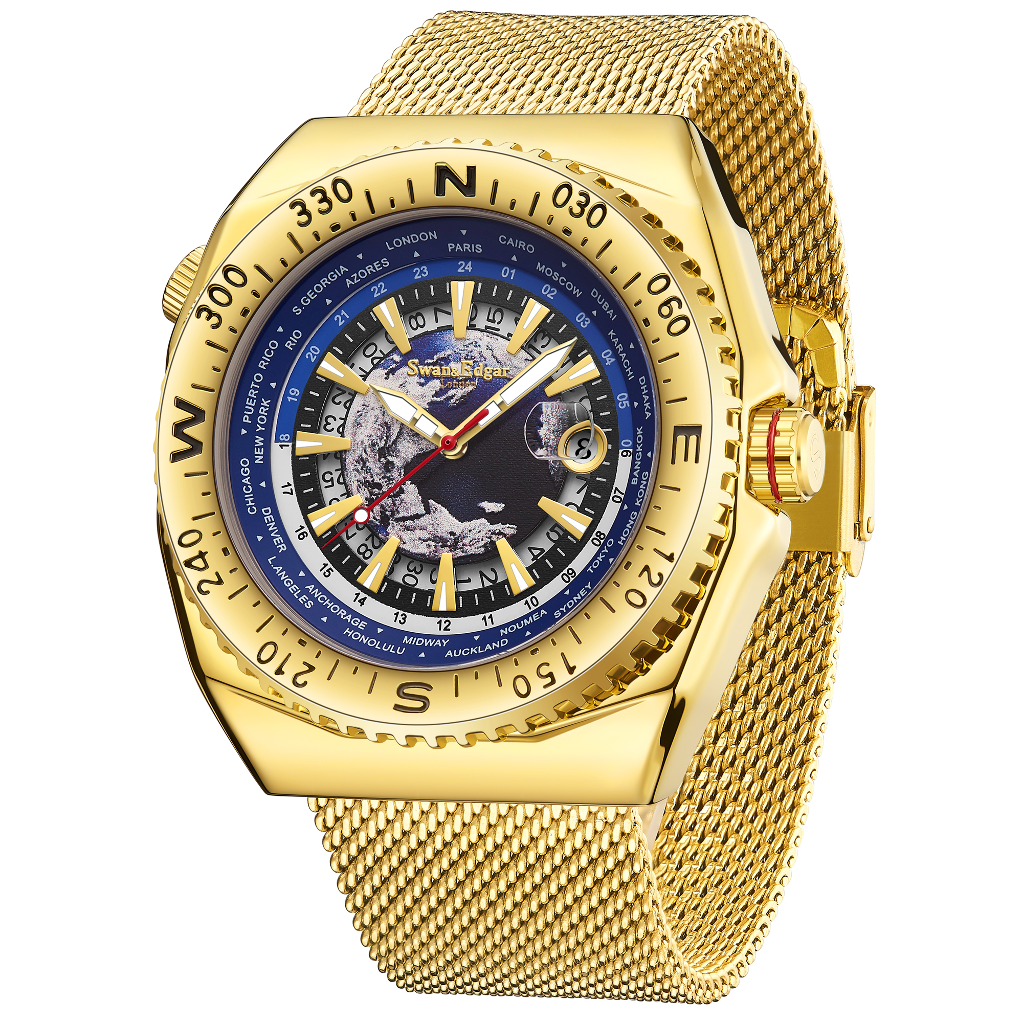 Swan & Edgar Hand Assembled World Compass Automatic Gold Watch - Free Delivery & 5 Year Warranty - Bild 3 aus 4