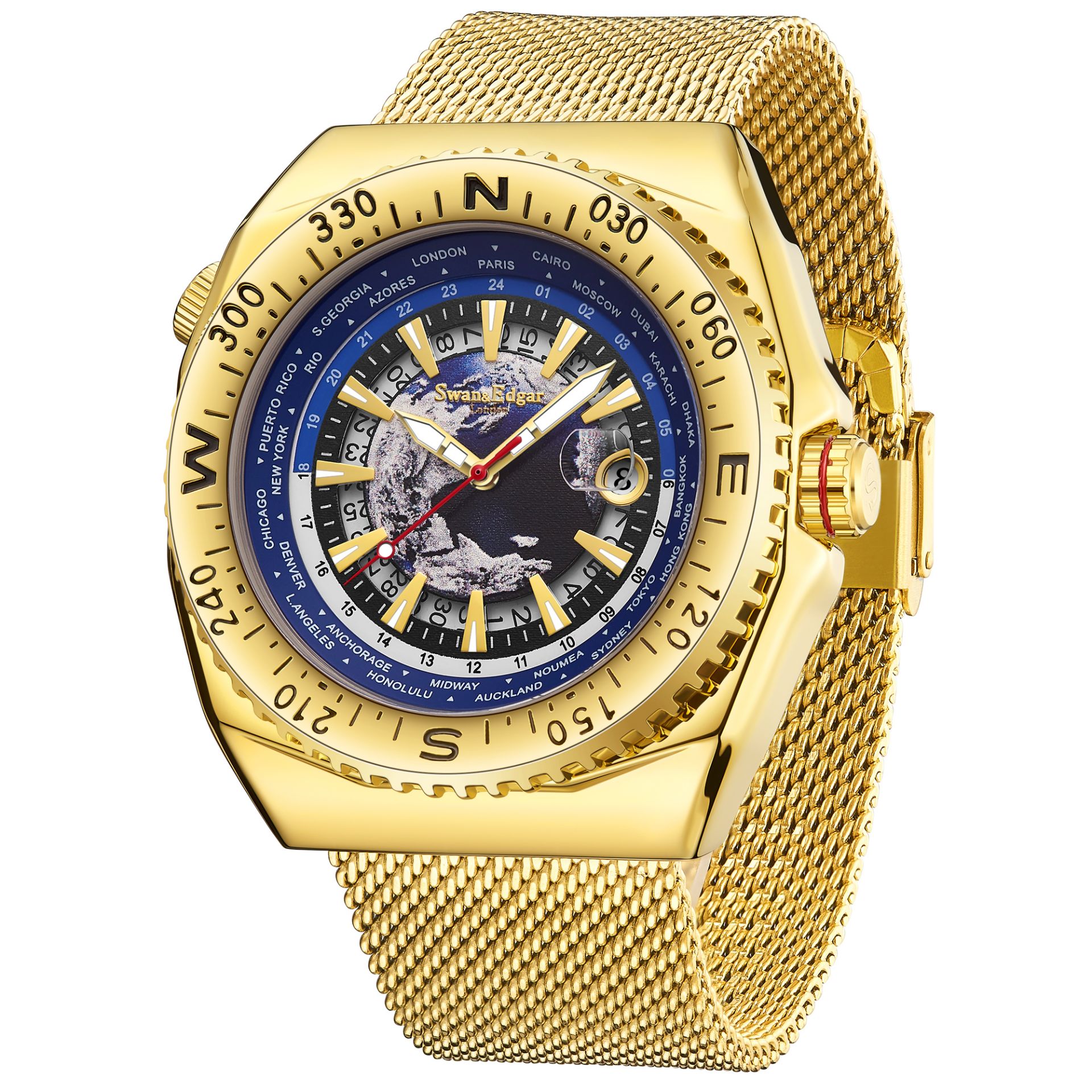 Swan & Edgar Hand Assembled World Compass Automatic Gold Watch - Free Delivery & 5 Year Warranty - Image 3 of 4