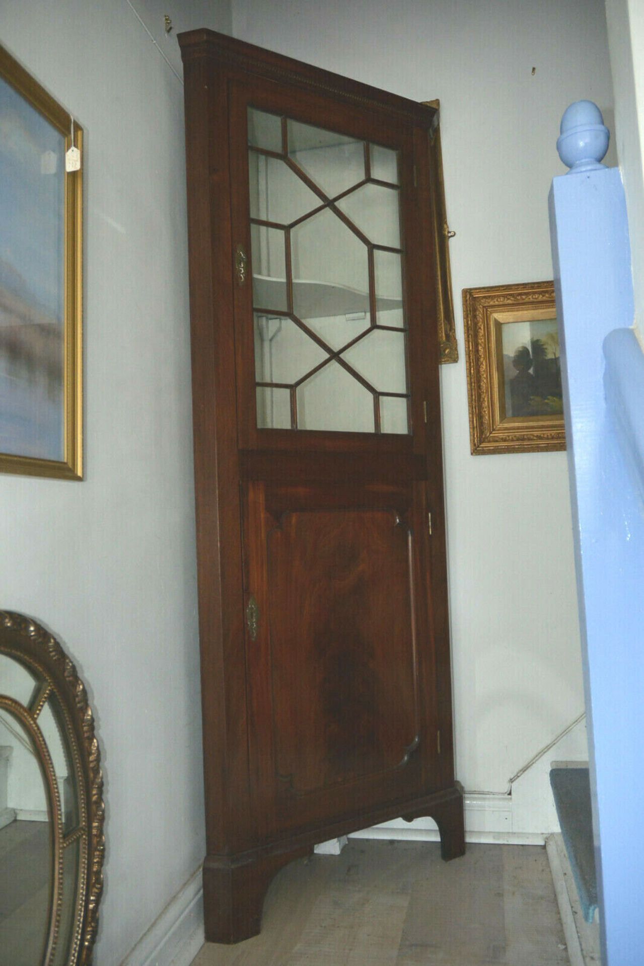 Antique Georgian Tall Flame Mahogany Astragal Glazed Corner Display Cabinet