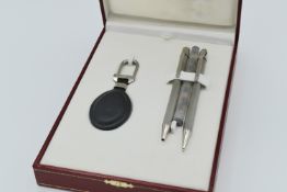 Brand New - Cartier - Rare - Cartier Must II Ballpoint Pen, Propelling Pen and Leather Keychain