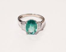 GIA Cert. 2.44 tctw Natural Emerald and Diamonds 18K White Gold Ring