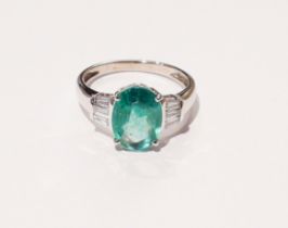 GIA Cert. 2.44 tctw Natural Emerald and Diamonds 18K White Gold Ring