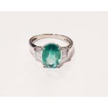 GIA Cert. 2.44 tctw Natural Emerald and Diamonds 18K White Gold Ring