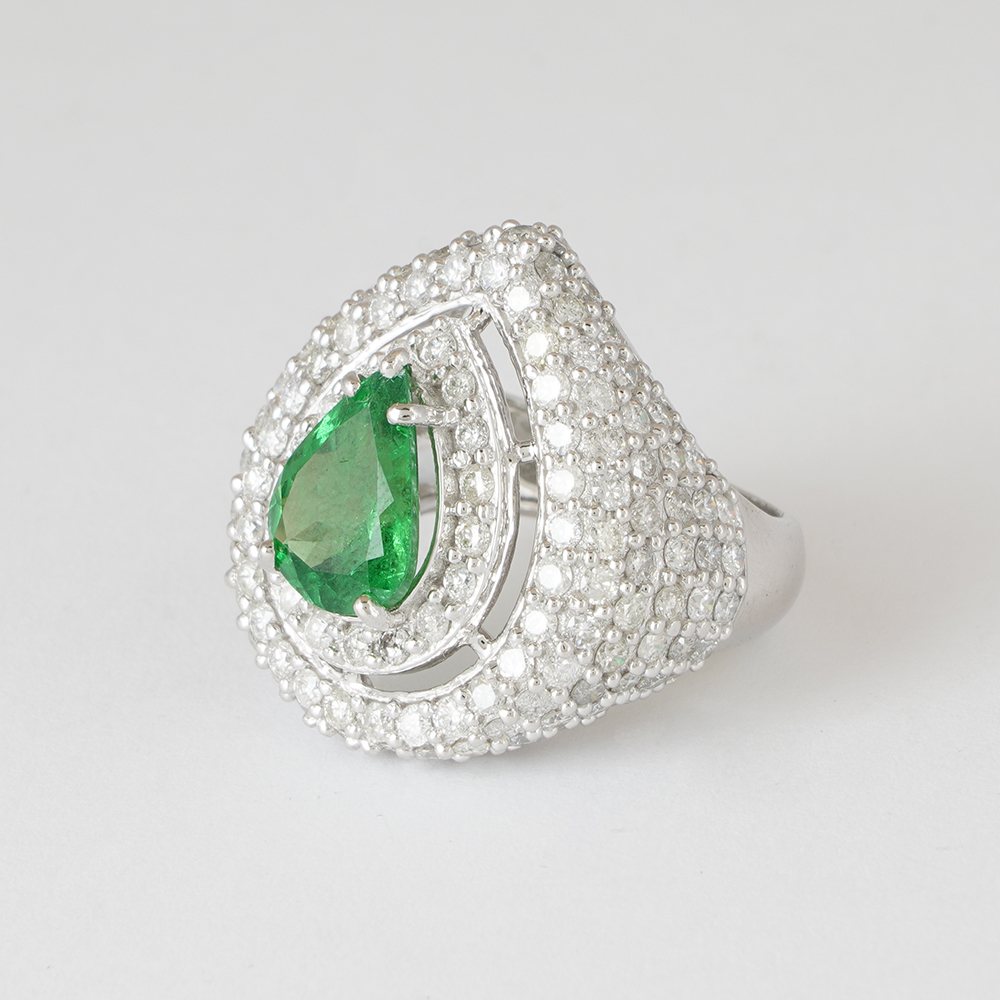 Diamond Ring & White Gold Designer Tsavorite - GRS Certified - Image 3 of 12