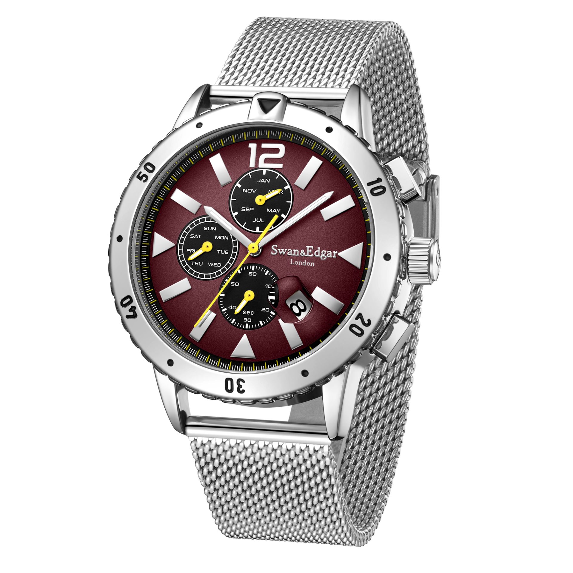Swan & Edgar Hand Assembled Catalyst Automatic Silver Red Watch - Free Delivery & 5 Year Warranty - Image 4 of 5