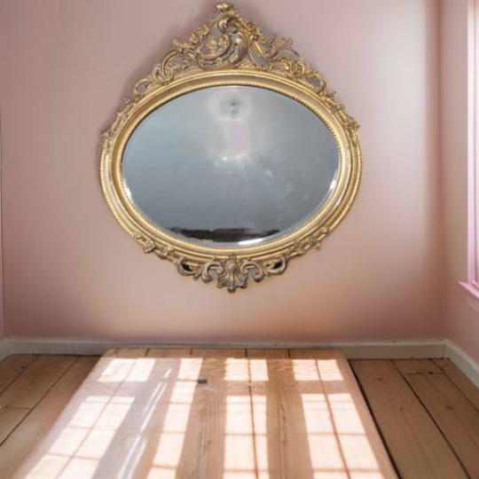 Large Swiss Giltwood Oval Wall Mirror