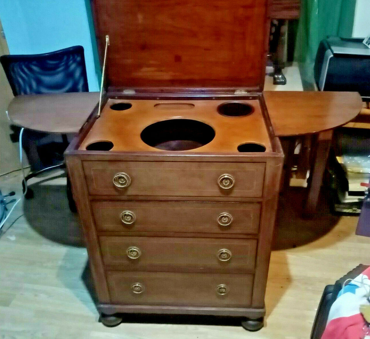 Antique Rare Georgian Mahogany Bachelor's Wash Stand Chest of 3 Drawers - Image 7 of 9