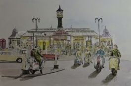 Mods Brighton Pier Vespa's & Lambretta's Nostalgic 1960's Scene Metal Wall Art