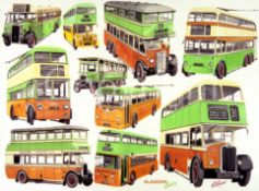Glasgow Buses & Trolley Bus Montage Large Metal Wall Art.