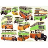 Glasgow Buses & Trolley Bus Montage Large Metal Wall Art.