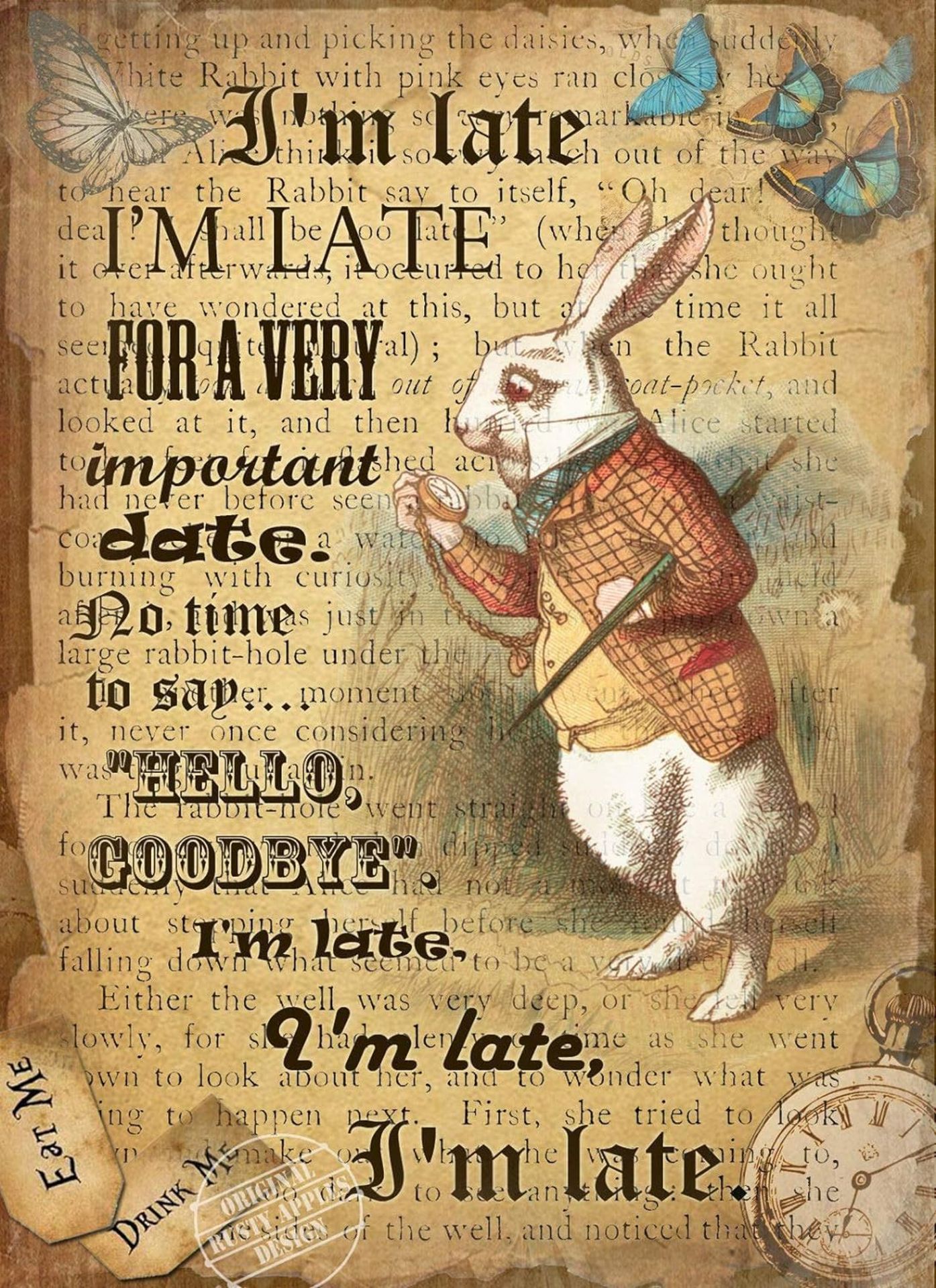 Alice In Wonderland White Rabbit Designed Quote Large Metal Wall Art
