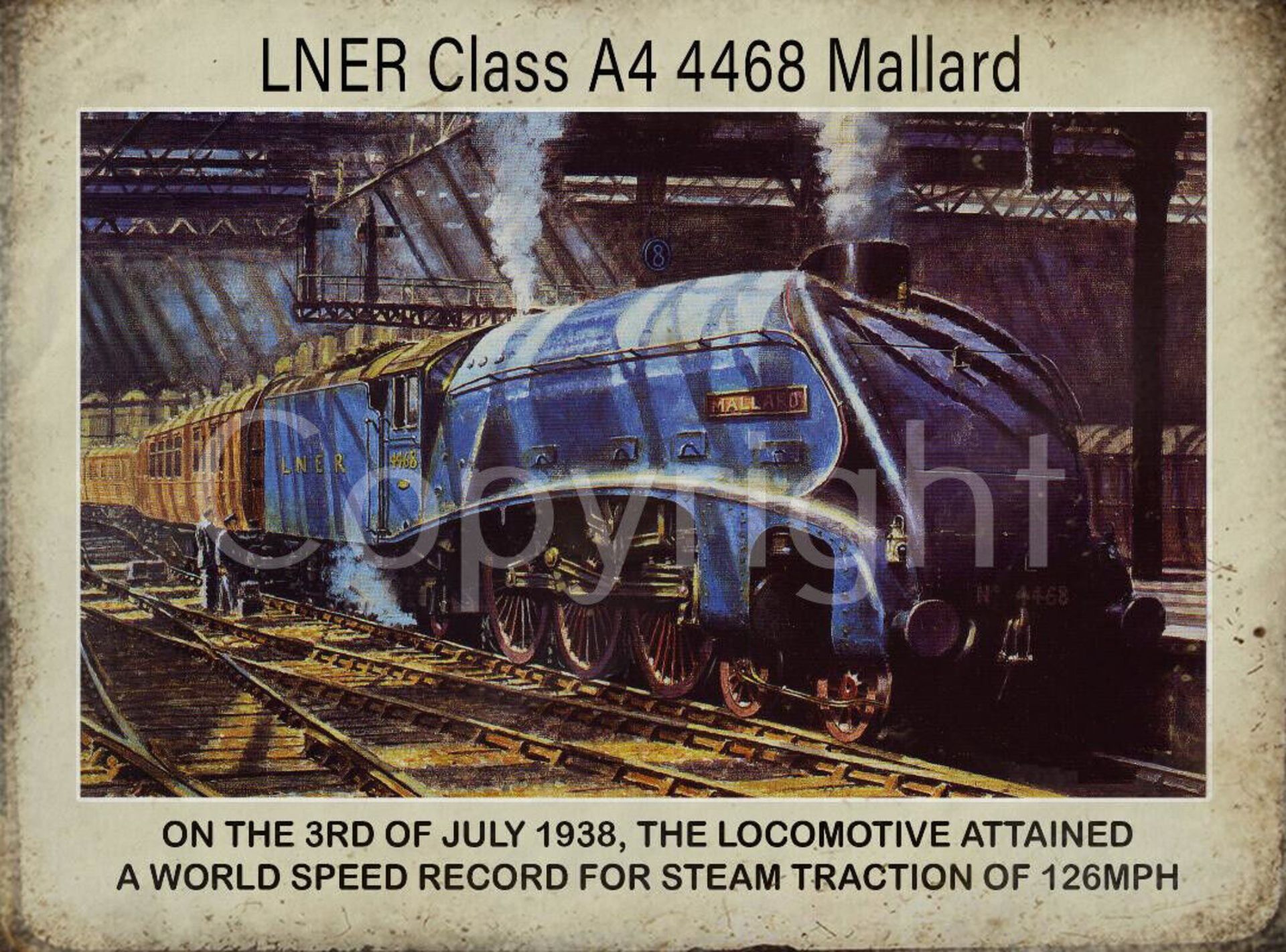 Mallard LNER Class A4 4468 Locomotive Breaks Speed Record 1938 Metal Wall Art