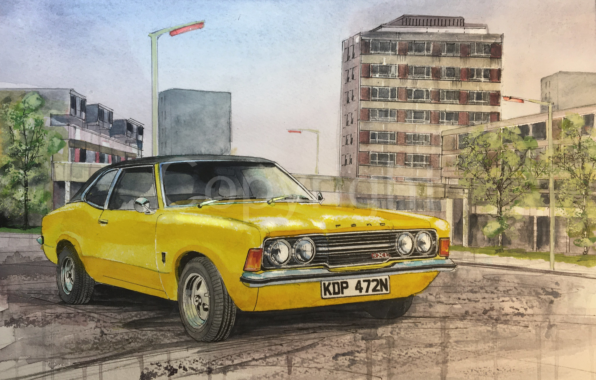 Ford Cortina MK2 Classic Iconic Yellow Nostalgic British Car Metal Art Sign