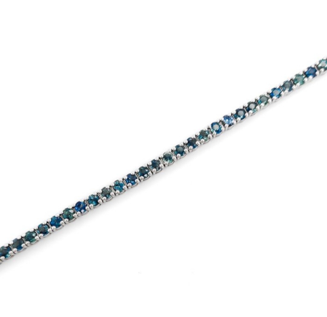 14K White Gold Tennis Bracelet - 4.30ct Sapphire Bracelet – Blue Green Gems - Image 5 of 11