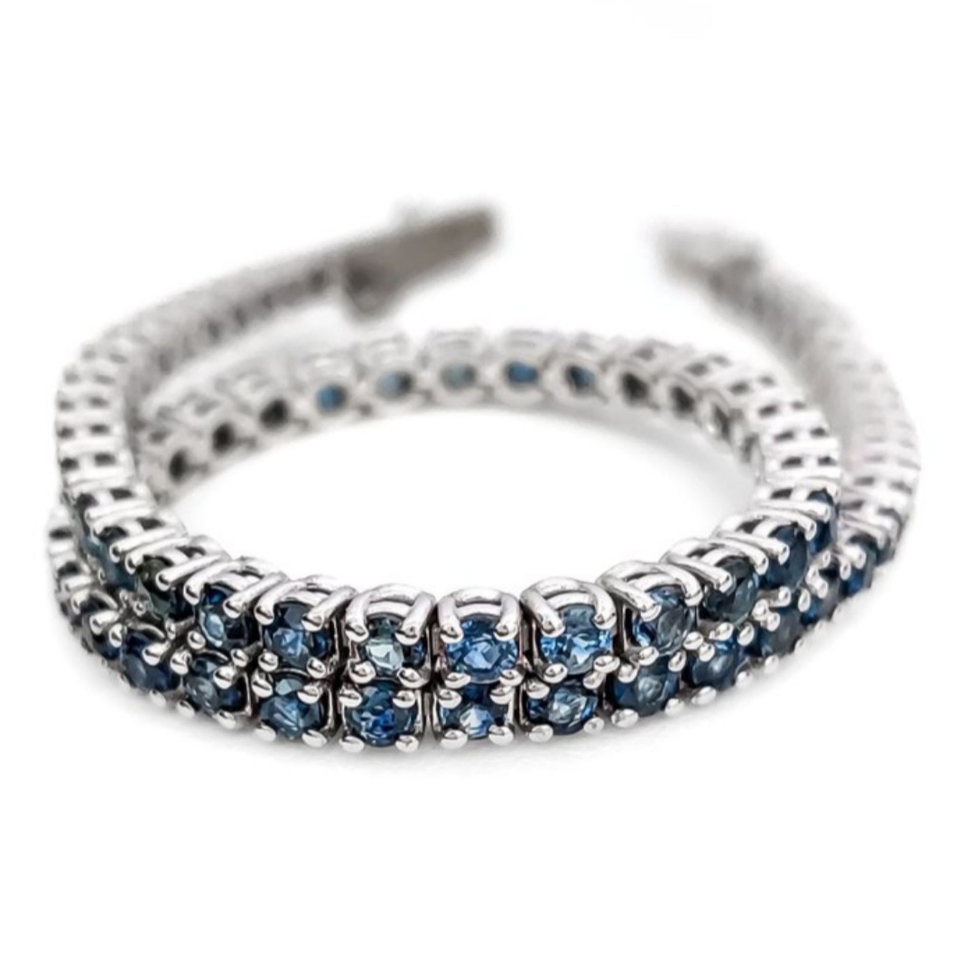 14K White Gold Tennis Bracelet - 4.36ct Sapphires - Blue Green Gems - Image 3 of 12