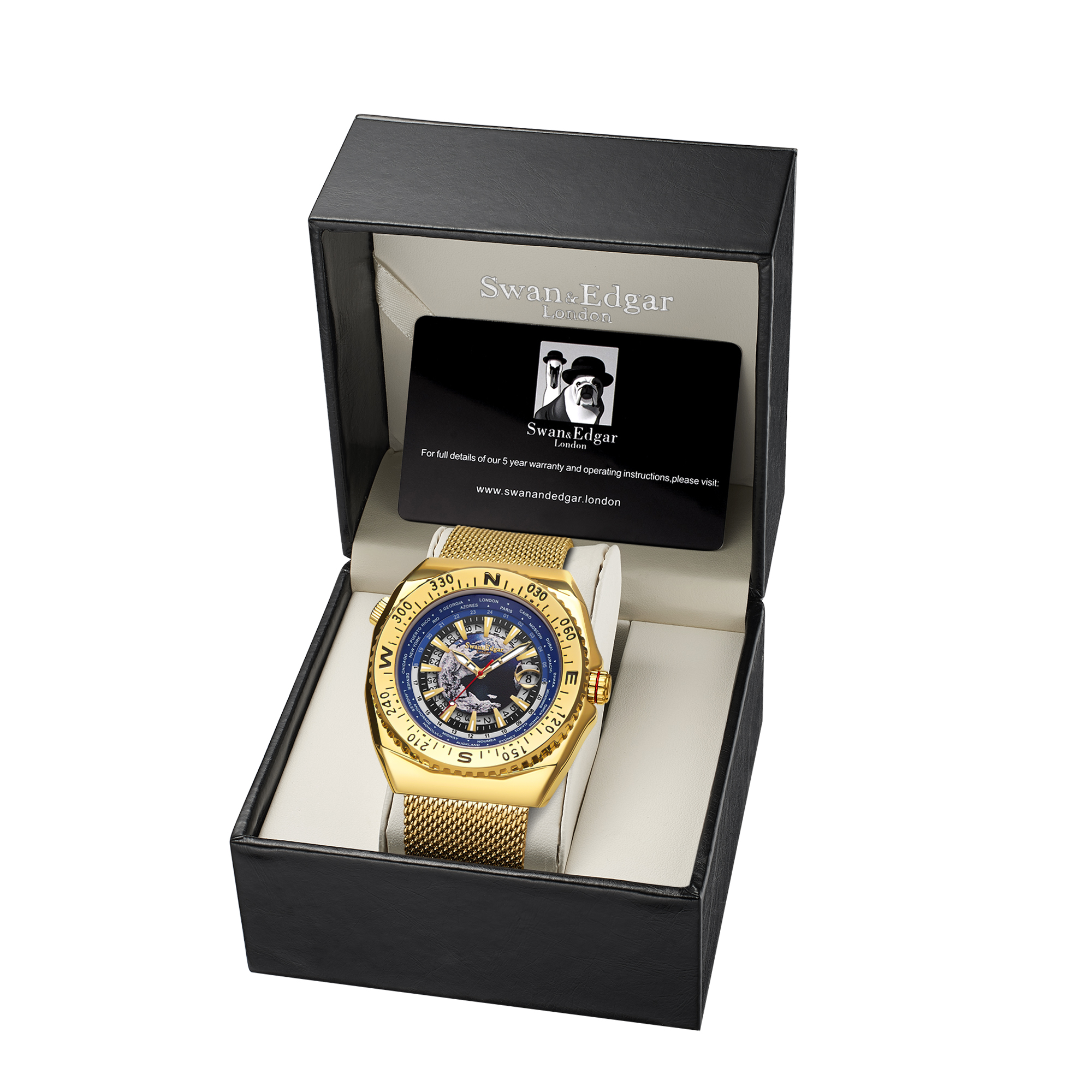 Swan & Edgar Hand Assembled World Compass Automatic Gold Watch - Free Delivery & 5 Year Warranty - Bild 2 aus 4