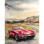 Triumph Spitfire GT6 Sports Car Exploring The Mountains Large Metal Wall Art