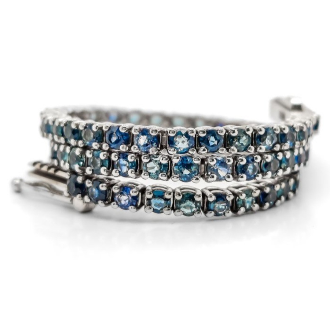 14K White Gold Tennis Bracelet - 4.30ct Sapphire Bracelet – Blue Green Gems - Image 3 of 11