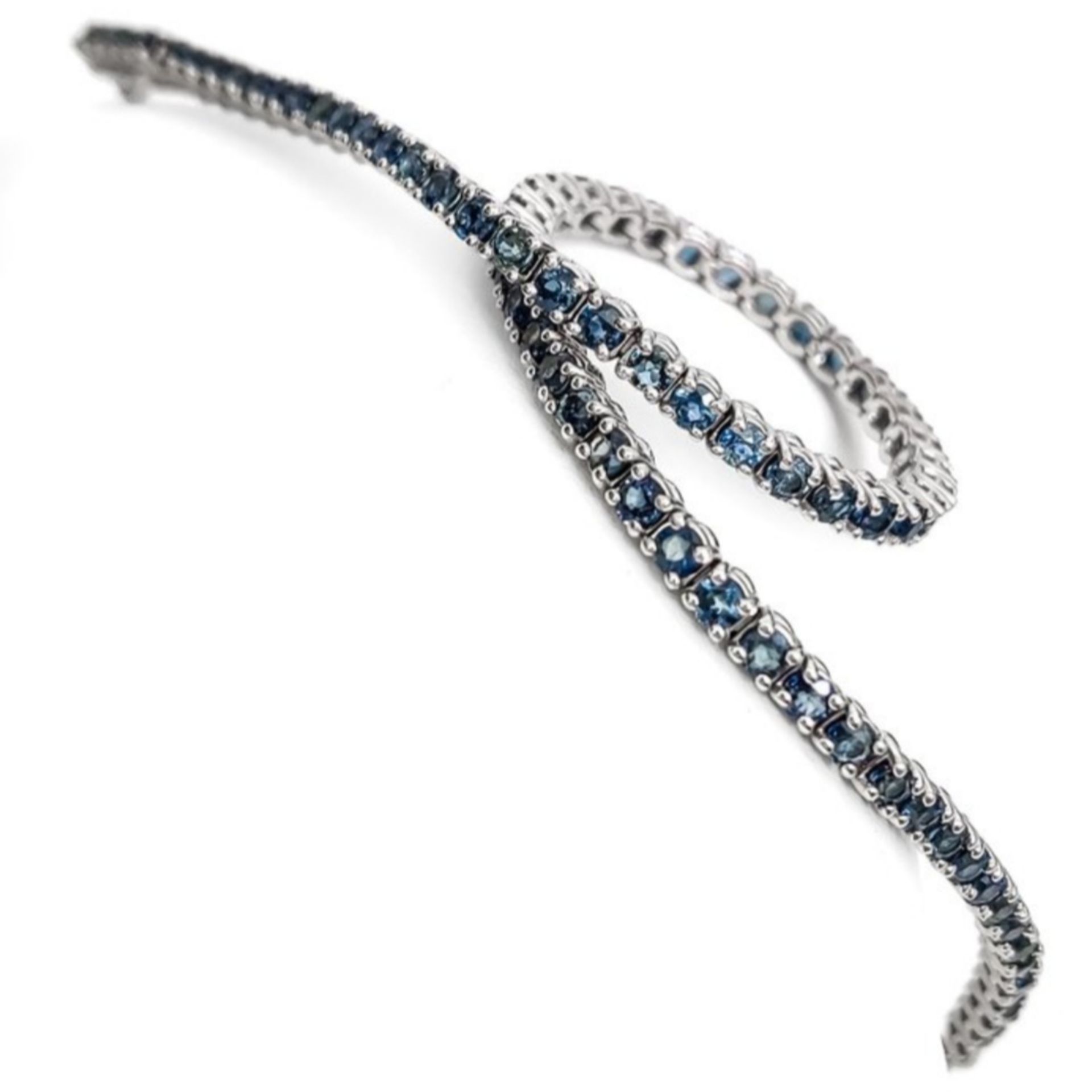 14K White Gold Tennis Bracelet - 4.36ct Sapphires - Blue Green Gems - Image 4 of 12