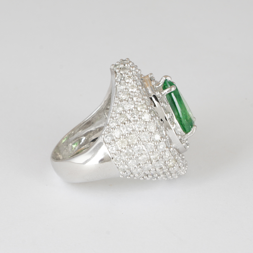 Diamond Ring & White Gold Designer Tsavorite - GRS Certified - Image 11 of 12