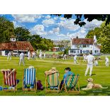 Traditional Vintage British Summer Village Cricket Scene Metal Wall Art