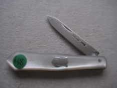 Edwardian Mother of Pearl Hafted Silver Bladed Folding Fruit Knife