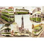 Blackpool Multi Trams Nostalgic Montage Large Metal Wall Art.