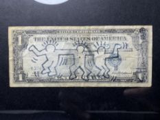 Rare Keith Haring 1 Dollar Bill Note Marker Art Signed Framed