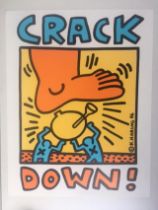 Keith Haring (1958-1990) Pop Shop, Crack Down, A Vintage Poster 1986 On Card. 43 X 56 cm.