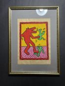 Vintage Keith Haring Acryl Art Work by Haring Estate Signed