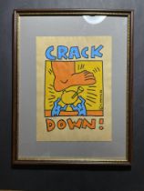 Vintage Keith Haring Acryl Art Work by Haring Estate Signed