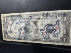 Keith Haring 1 Dollar Bill Note 1989 Marker Art Signed Framed