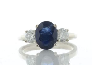 18ct Yellow Gold Three Stone Oval Cut Diamond and Sapphire Ring (S2.16) 0.77 Carats