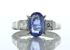 Platinum Oval Cut Sapphire and Diamond Ring (S1.39) 0.28 Carats