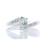 9ct White Gold Diamond and Green Amethyst Ring
