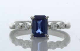 Platinum Emerald Cut Sapphire and Diamond Ring(S 0.96) 0.21 Carats
