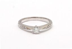 18ct White Gold Single Stone Diamond Ring With Stone Set Shoulders (0.28) 0.43 Carats