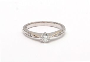 18ct White Gold Single Stone Diamond Ring With Stone Set Shoulders (0.28) 0.43 Carats
