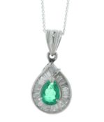 Platinum Pear Cluster Diamond and Emerald Pendant (E0.54) 0.47 Carats