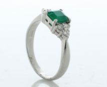 Platinum Single Stone With Stone Set Shoulders Diamond and Emerald Ring (E0.62) 0.25 Carats