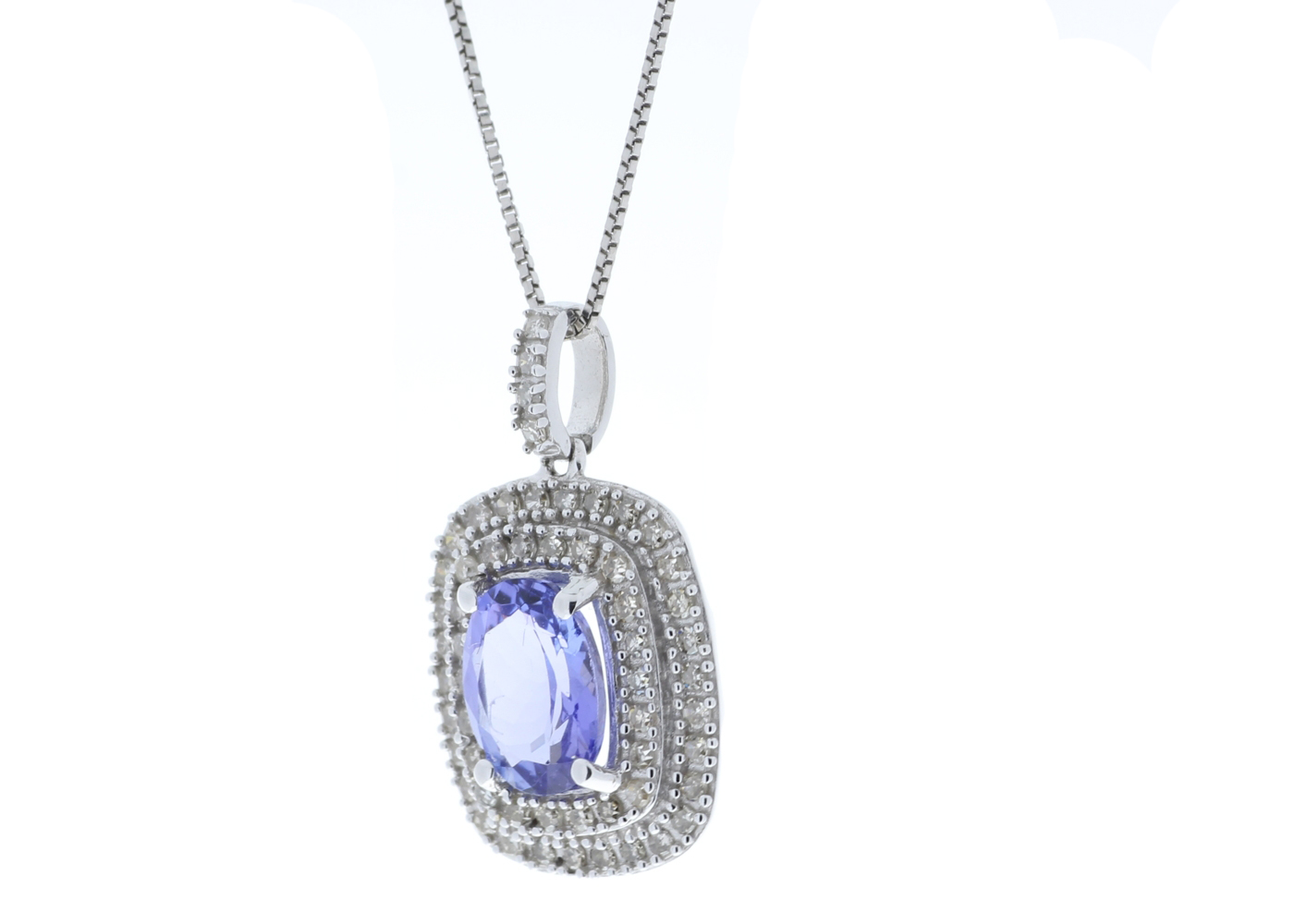 9ct White Gold Oval Tanzanite and Diamond Cluster Pendant 0.28 Carats - Image 5 of 6