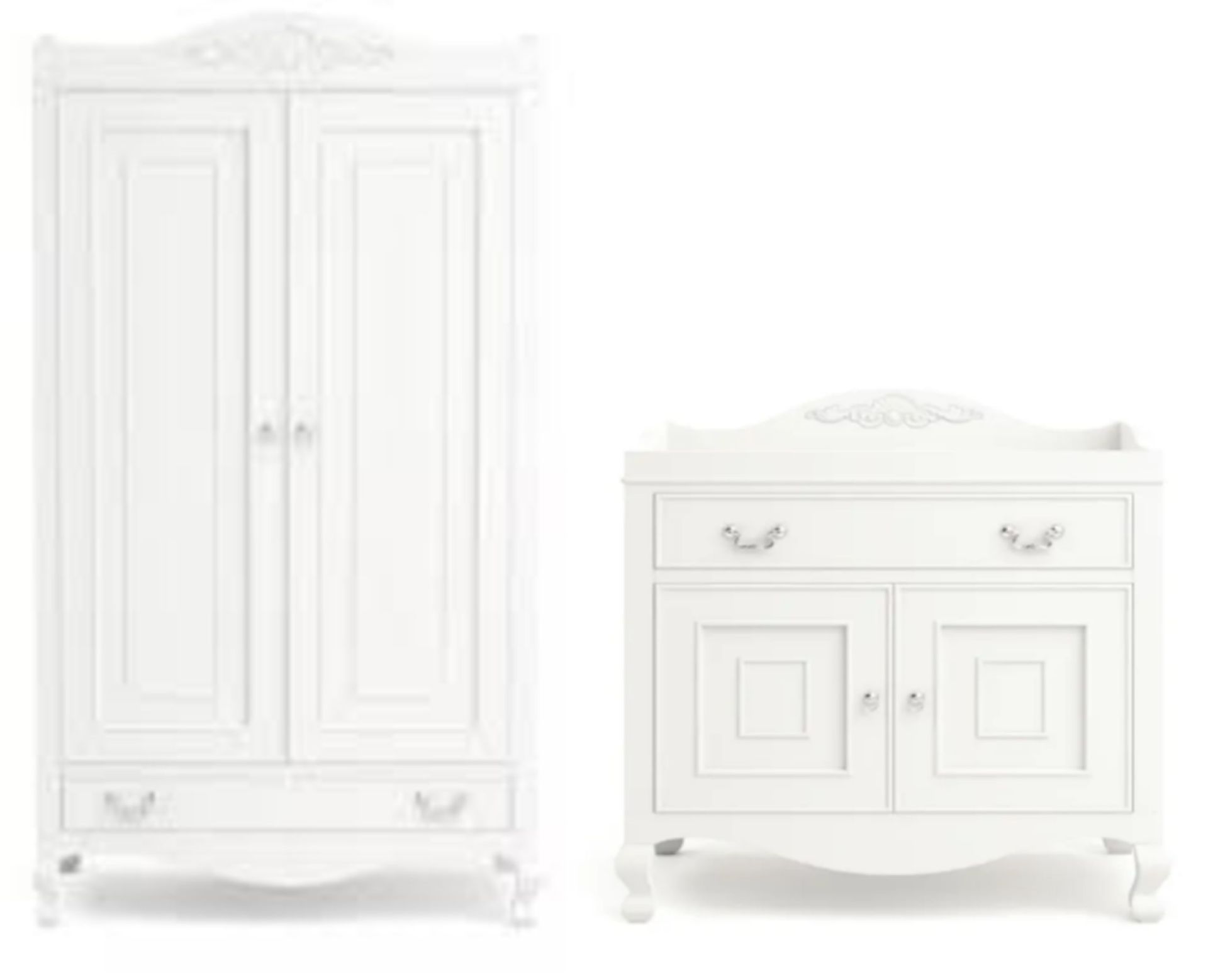 Grand Opulence 2 Piece Nursery Set Furniture Room Wardrobe & Baby Changer White