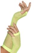 Brand New Smiffy Neon Green Long Fishnet Gloves