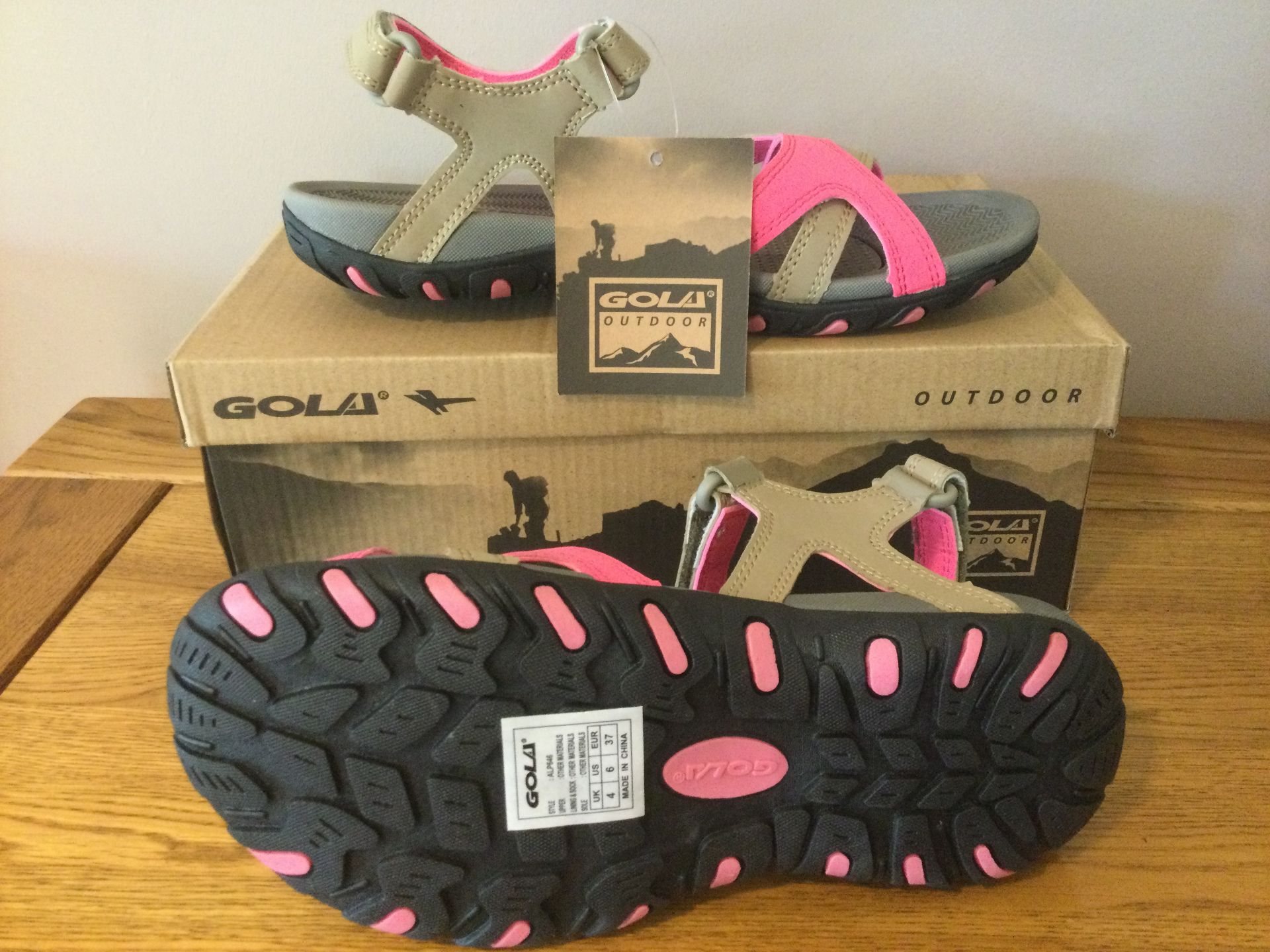 Gola Womens “Cedar” Hiking Sandals, Taupe/Hot Pink, Size 4 - Brand New - Image 3 of 4